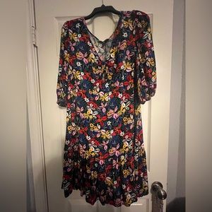 ELOQUII Elements Women's Plus Size Knot Front Floral Print Flounce Dress Size 16